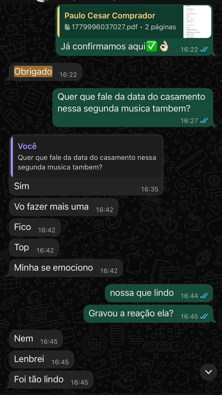 Cliente: "Vou fazer mais uma. Minha esposa se emocionou… foi tão lindo."